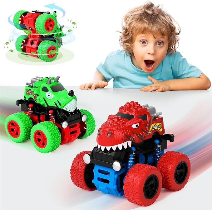 Dinosaur Toys for 2 3 4 5 Year Old Boys, 2 Pack Push & Pull Friction Powered Dinosaur Monster Tru... | Amazon (US)