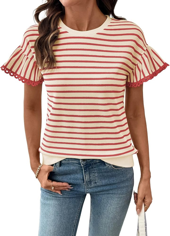 SHEWIN Women Summer Loose Fit Tops Trendy Rib Knit Stripe Shirt Business Dressy Casual 2026 | Amazon (US)