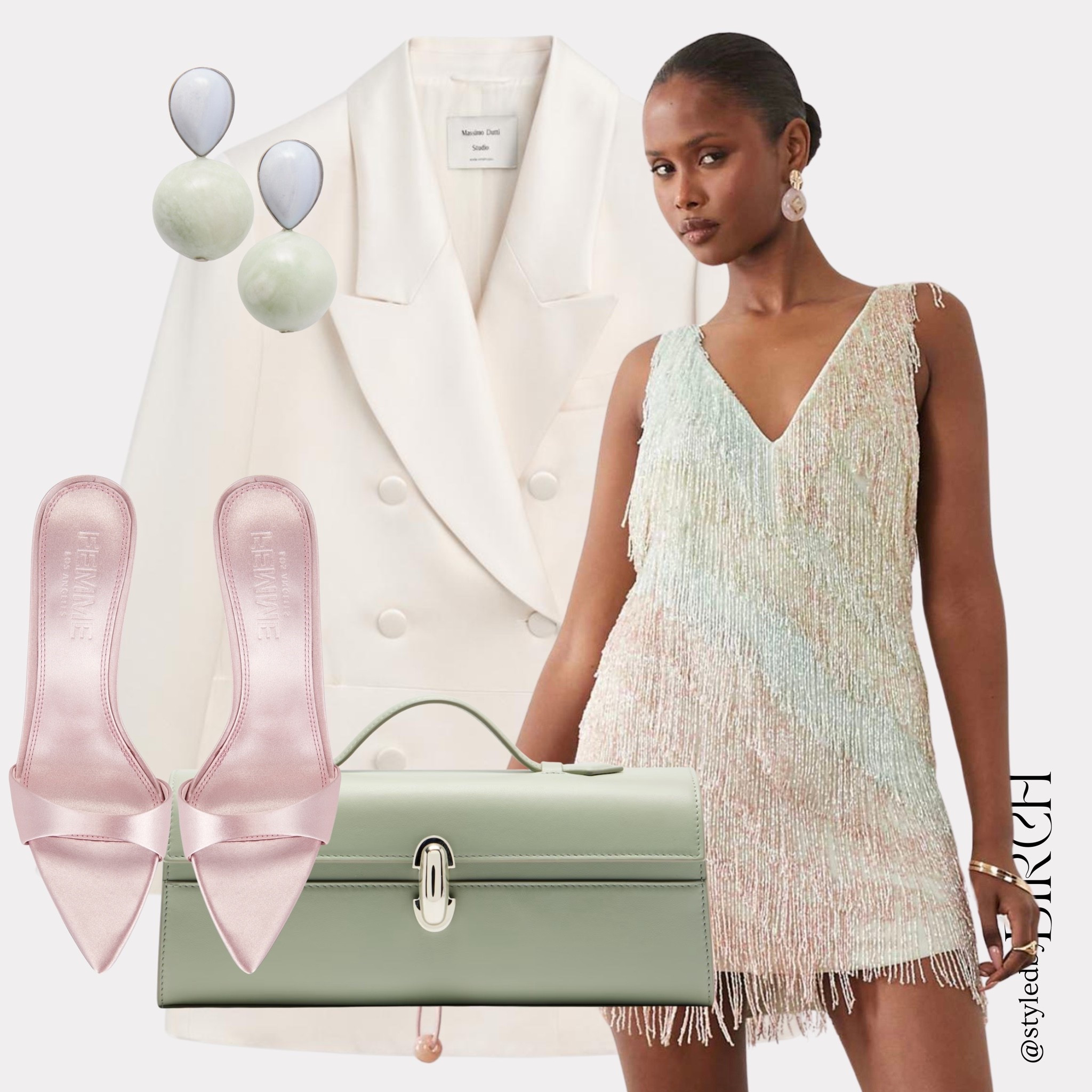 Another wedding guest look and this one is pure elegance 💐

Absolutely stunning dress and the white blazer keeps it polished. A completely sophisticated and wedding ready.

#ootd #outfitinspo #weddingguest #fringedress #chicstyle

Tags 🏷️
Cream and beige fringe mini dress, white double breasted blazer, pink pointed heel slides, sage green leather clutch, pale blue pearl earrings

#LTKsummer #LTKwedding #LTKpartywear
