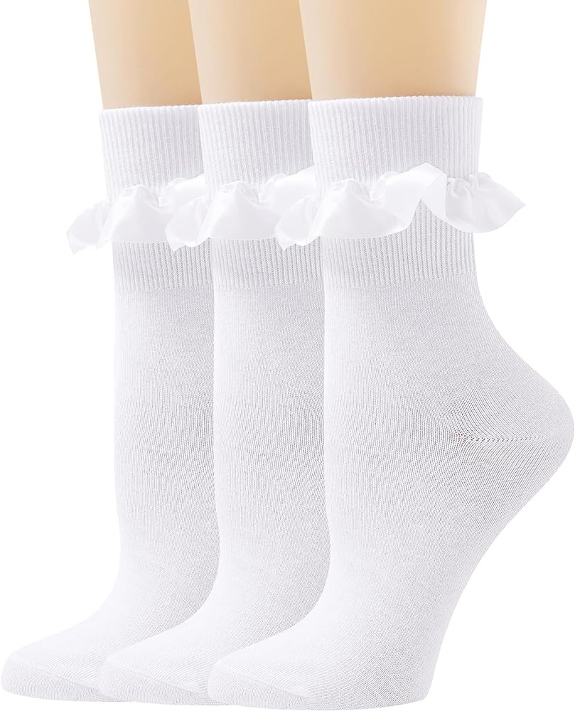 Lace Ruffle Frilly Ankle Socks for Women, Comfortable Cotton Socks Cute Princess Lolita for Ladies Girl | Amazon (US)