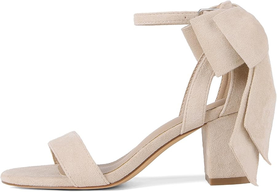 Women's Heeled Sandals Black Bow Round Open Toe Buckle Chunky Block Heel Comfortable Wedding Dres... | Amazon (US)