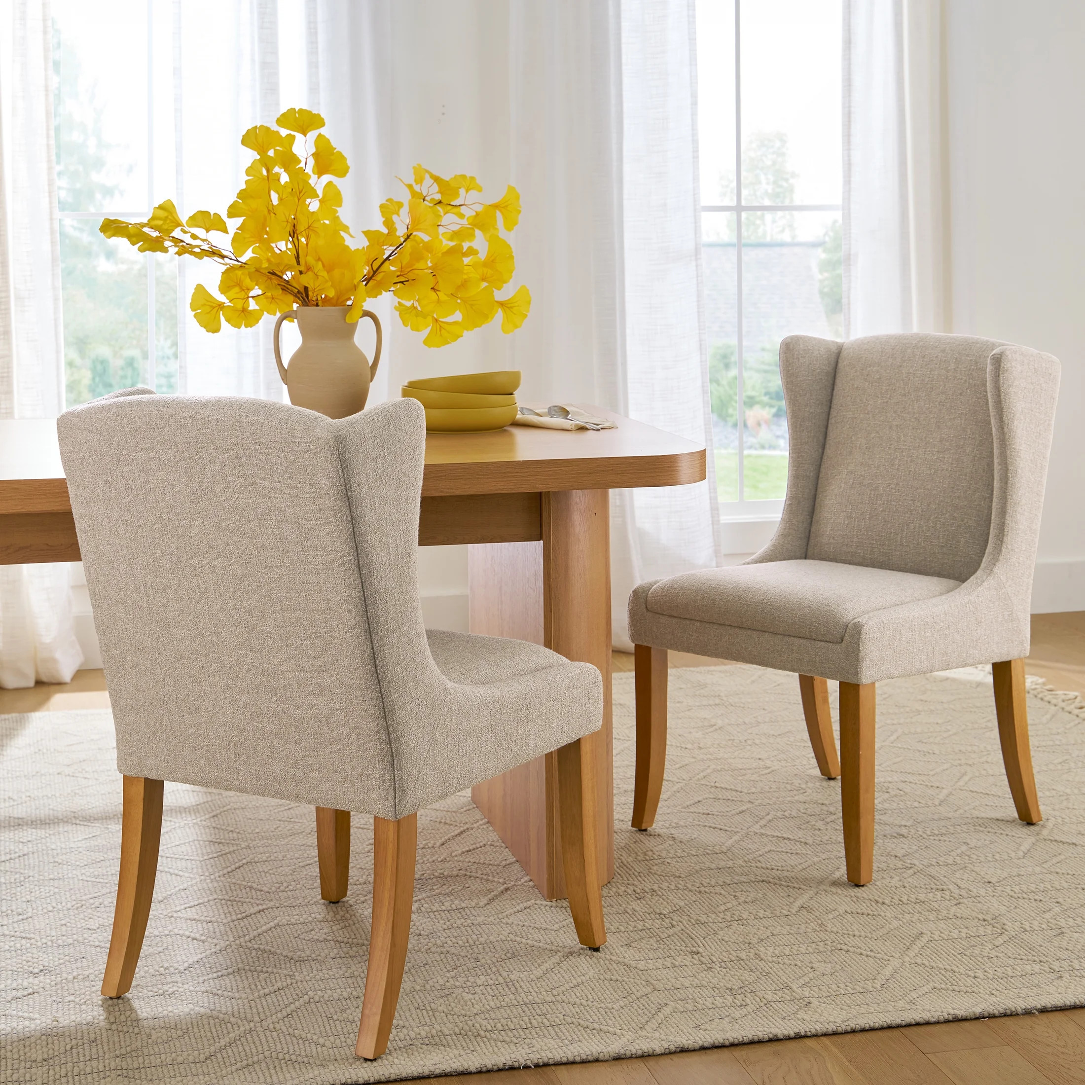 Better Homes & Gardens Windsor Upholstered Wingback Dining Chair 2 Pack, Wheat | Walmart (US)