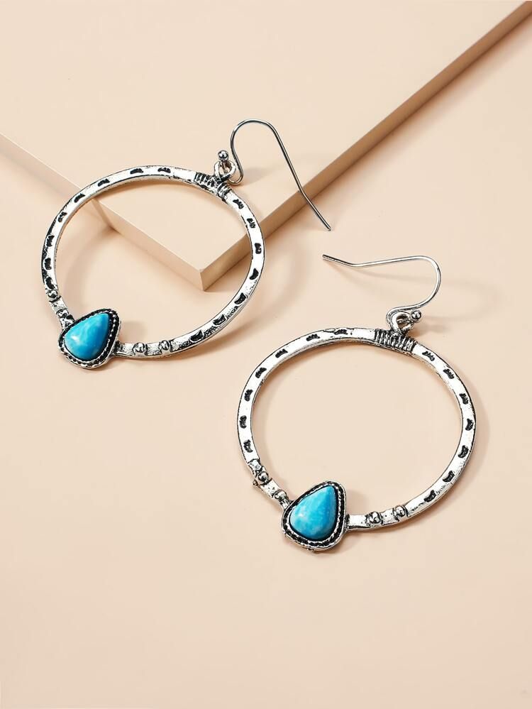 Turquoise Inlaid Drop Earrings | SHEIN