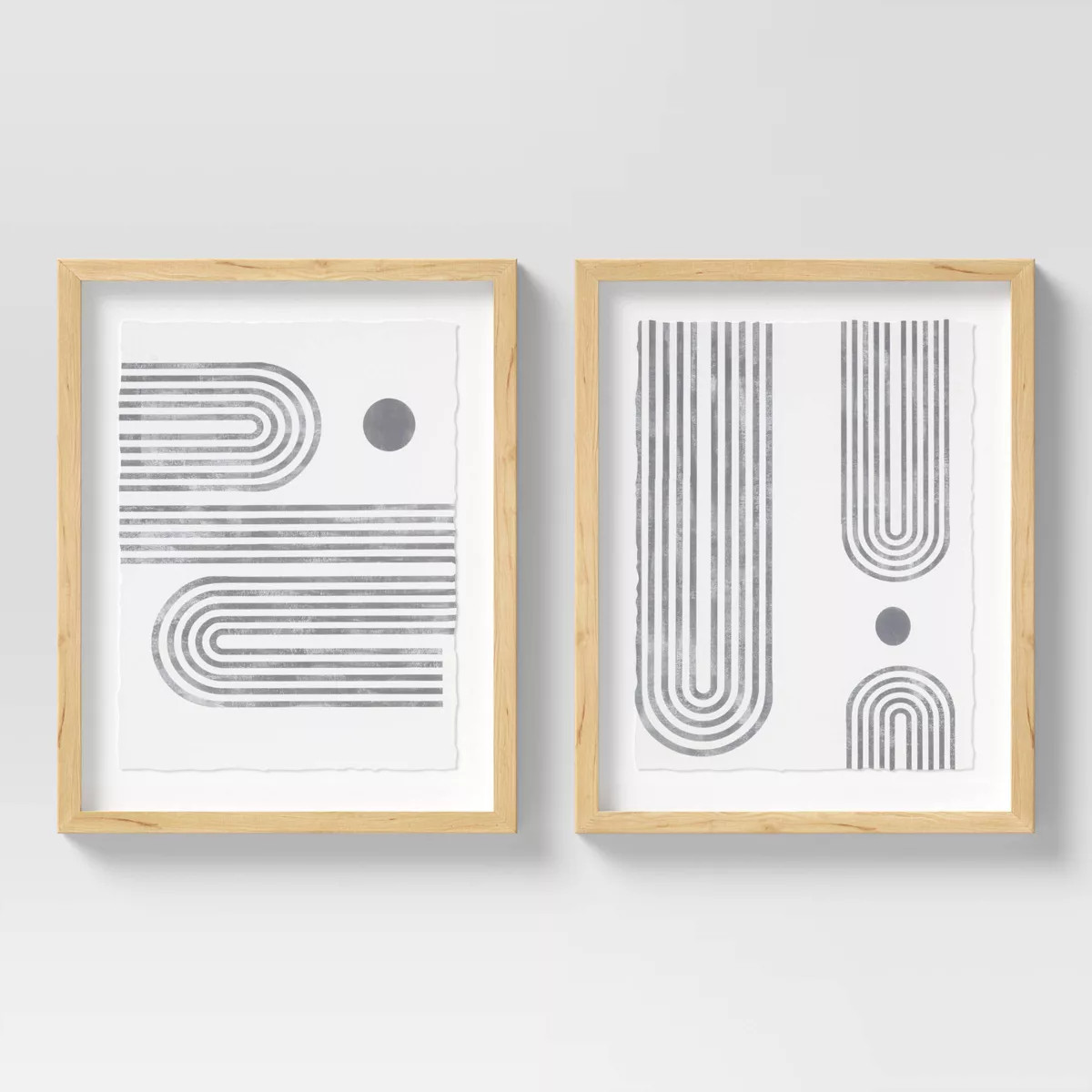 (Set of 2) 16" x 20" Curve Lines Framed Under Glass Black - Threshold™ | Target