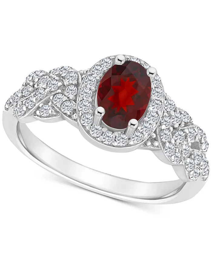 Rhodolite Garnett Blue Topaz (1 ct. t.w.) & White Topaz (1/2 ct. t.w.) Halo Braid Ring in Sterlin... | Macys (US)