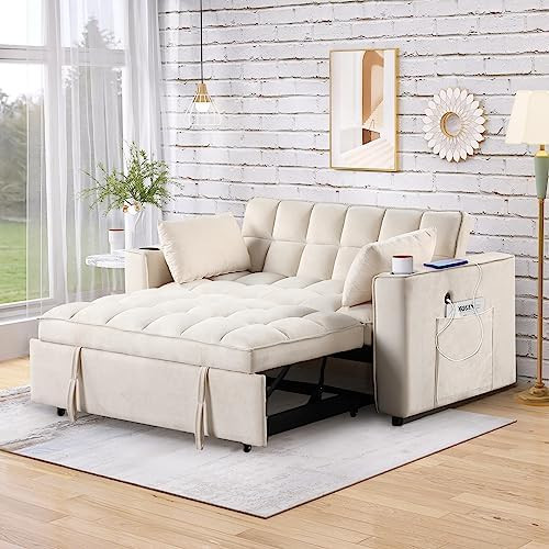 Polibi 58" 4-1 Multi-Functional Loveseat Sofa Bed with Pull Out Bed, Cup Holder, USB Port for Liv... | Amazon (US)