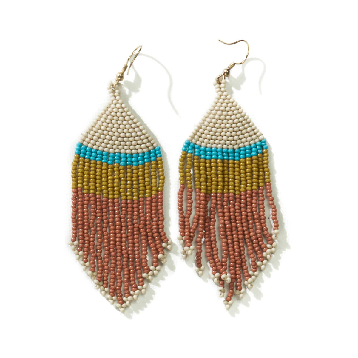 Erin Color Block Stripe Beaded Fringe Earrings Rust | INK+ALLOY