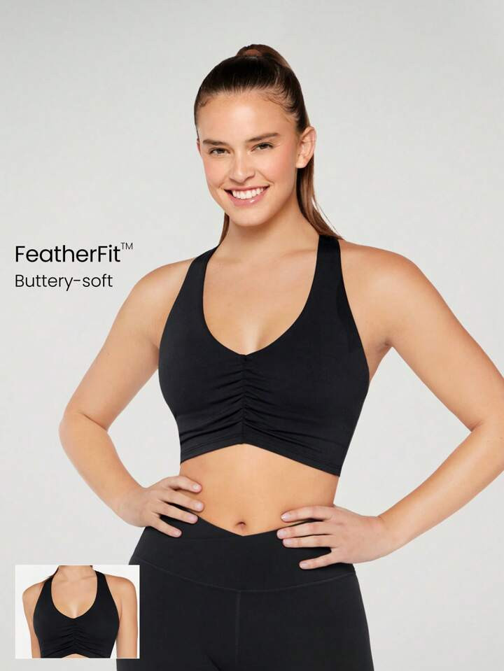 GLOWMODE FeatherFit™ Ruched Racerback Sports Bra | SHEIN