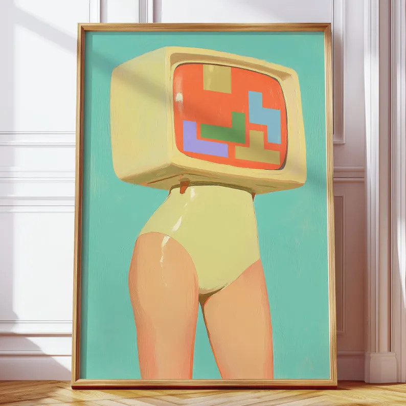 Surrealist Tetris TV Head Girl Digital Art, Retro Oil Paint Style Poster, Expressionist Cool Futu... | Etsy (US)