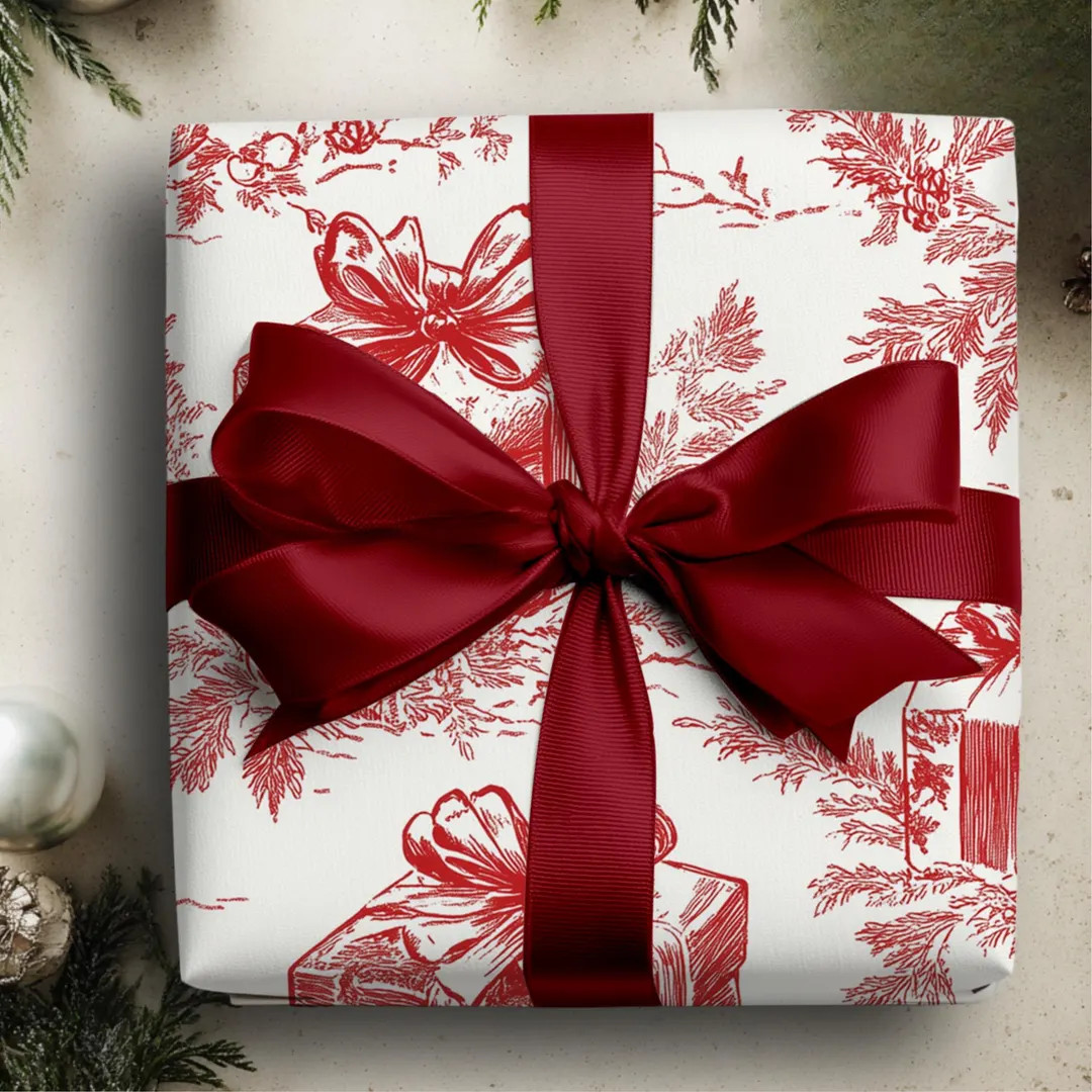 Christmas Wrapping Paper Roll Red and Cream Vintage Inspired Pattern Gift Wrap Holiday Present To... | Etsy (US)