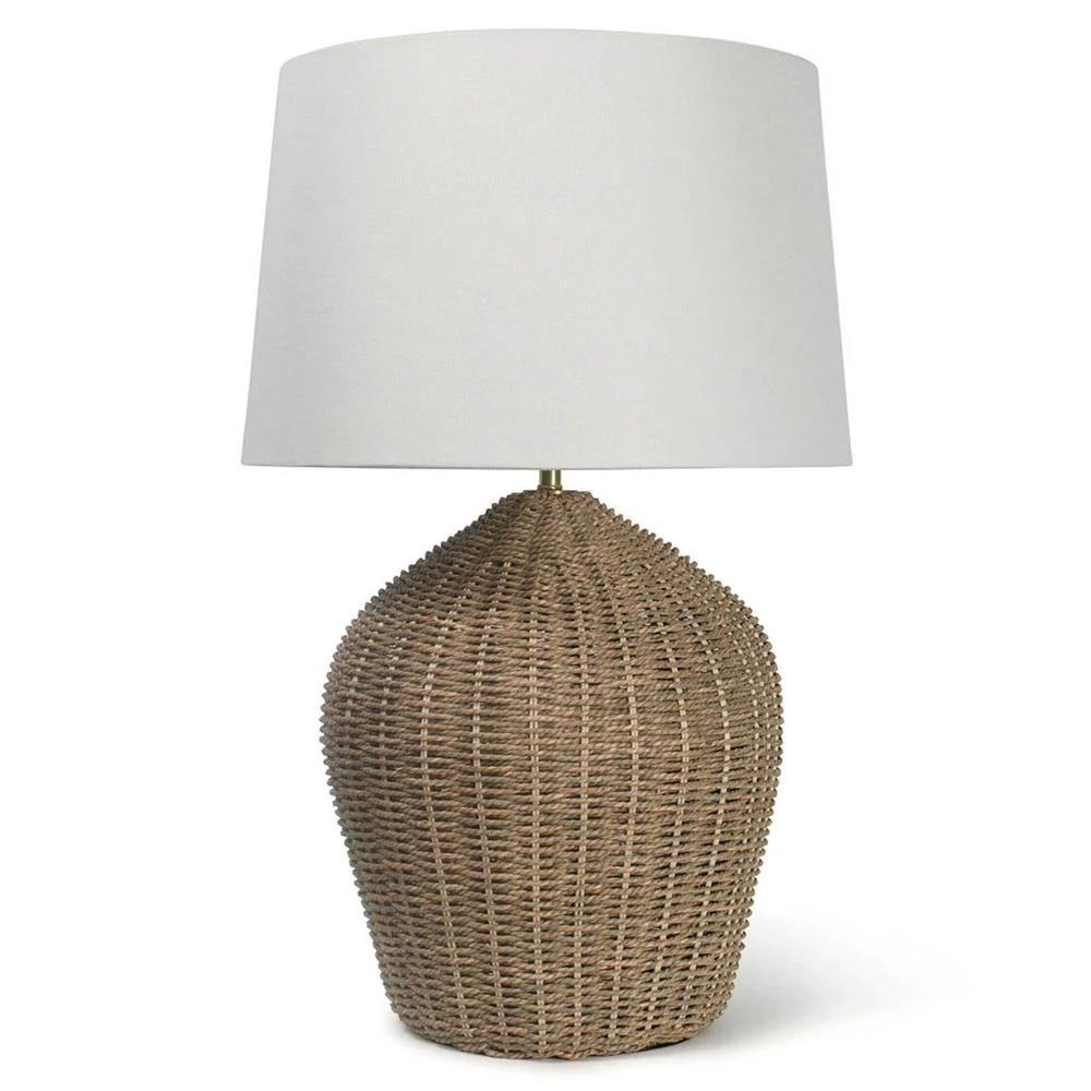Georgian Brown Woven Rattan Bedside Table Lamp | Kathy Kuo Home