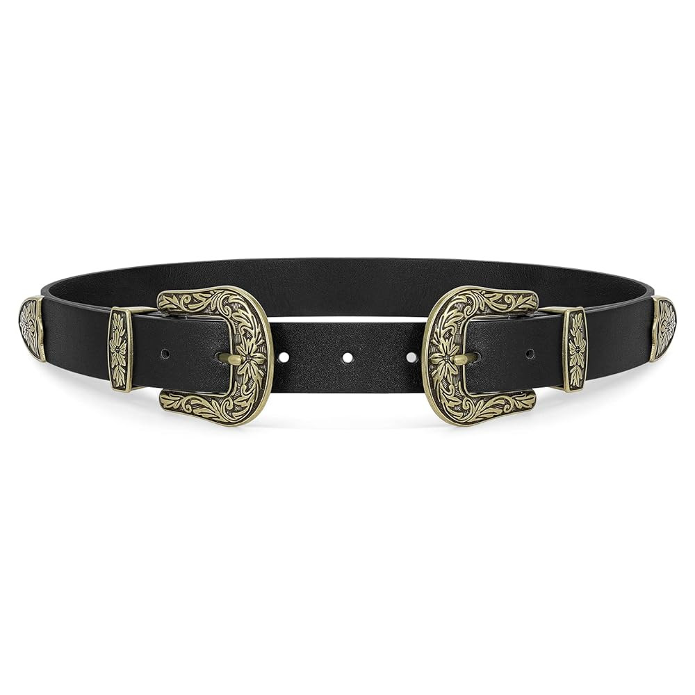 WHIPPY Western Leather Belt for Women Double Buckle Retro Cowgirl Waist Belts for Jeans Pants and... | Amazon (CA)