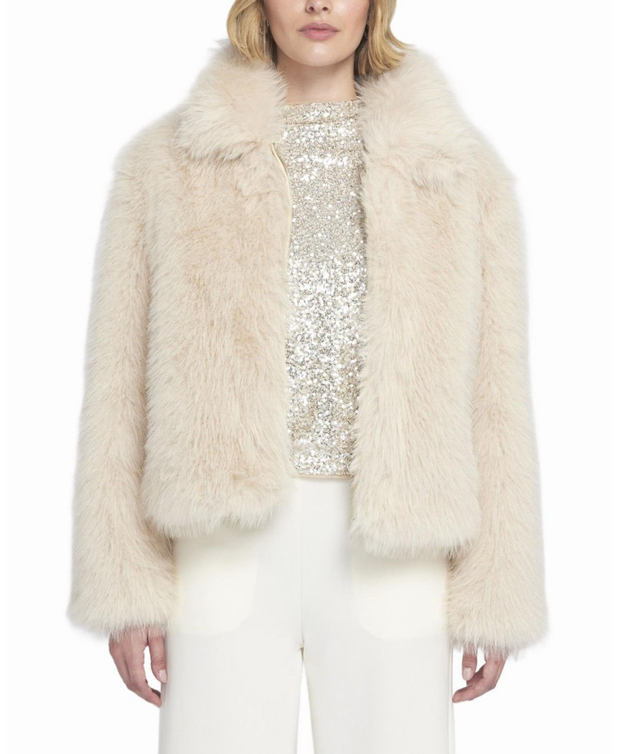 Elle Collection Women's Fluffy Jacket Teddy Coat | Macy's