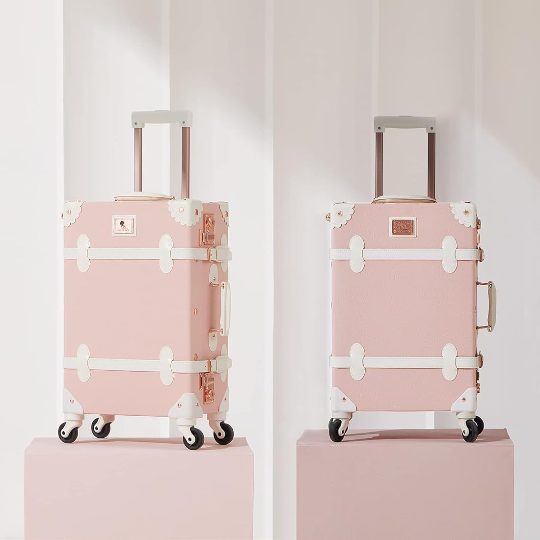 7998 20" Women Luxury Vintage Trunk Luggage TSA-Approved Cute Pink Carry on Suitcase | Amazon (US)