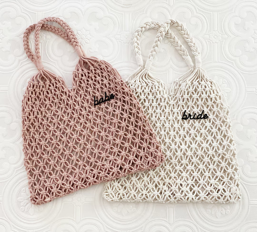 Bride Beach Bag Boho Bride Gift Macrame Bag Crochet Bag Bride & Babe Bachelorette Party Gift Bags... | Etsy (US)