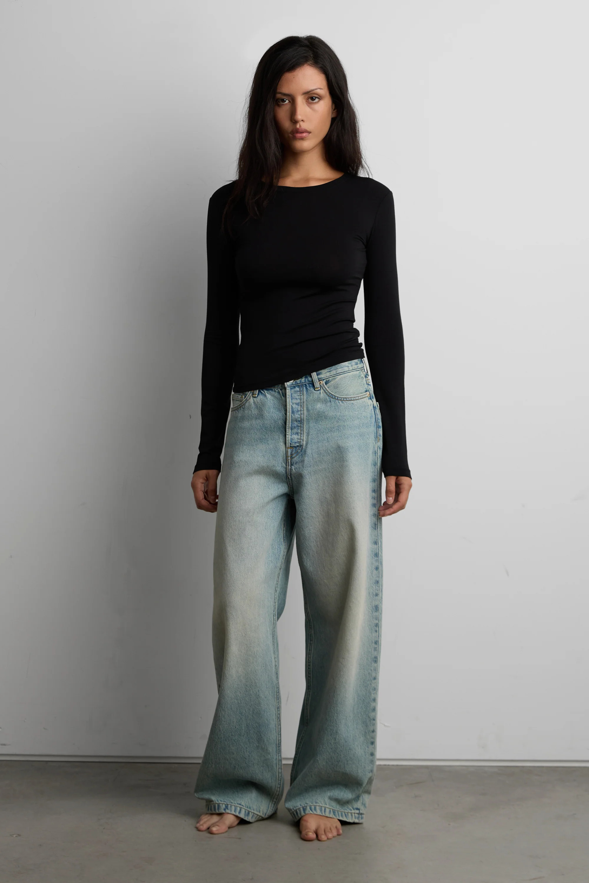 COTTON MODAL FITTED LONG SLEEVE TOP Black / Small | OAK + FORT