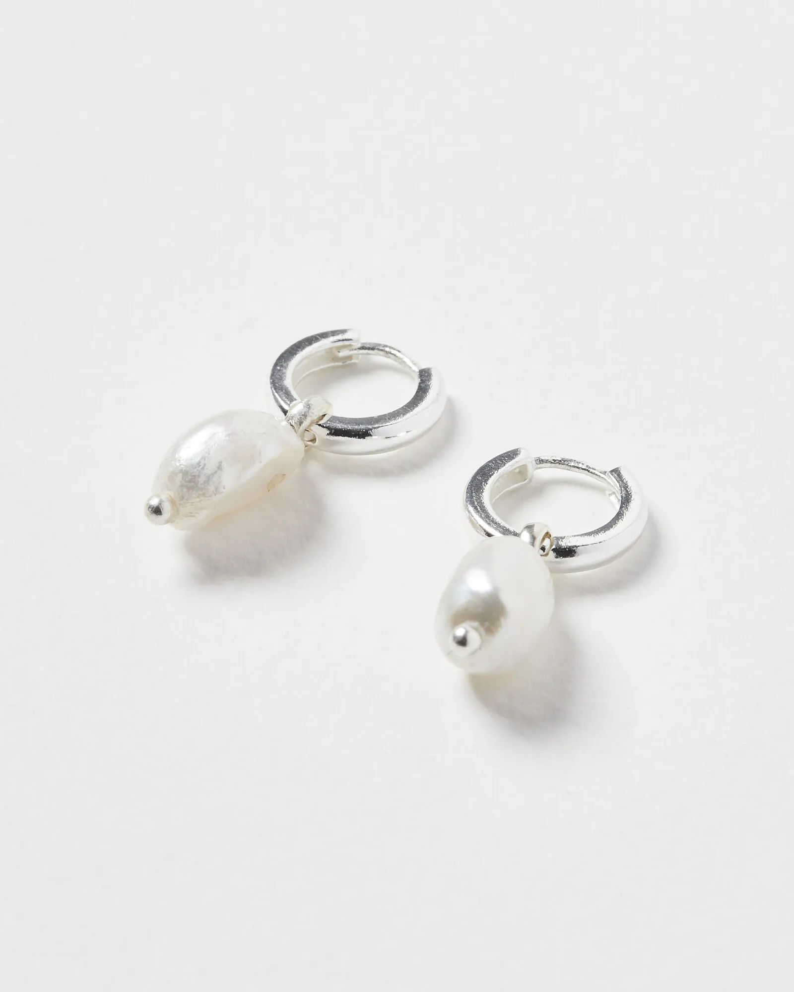 Lucia Chunky Round Pearl & Silver Drop Hoop Earrings | Oliver Bonas | Oliver Bonas (Global)