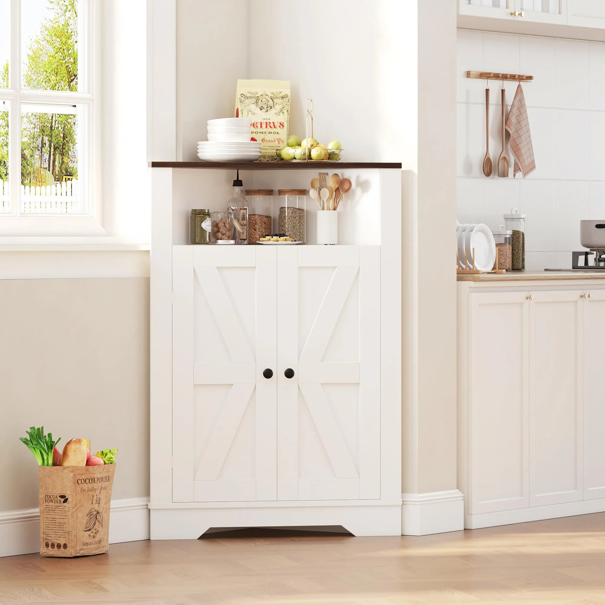 IdealHouse 38.2 Inch Tall Farmhouse Corner Cabinet with 2 Doors and 3 Storage Shelves - Farmhouse Storage Cabinet with Barn Door Design - Home Space | Lowe's