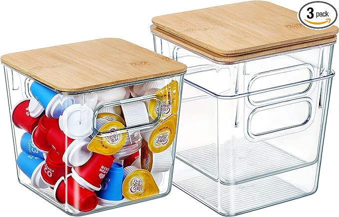 3 PACK Coffee Pod Organizer K Cup Holder Storage Container with Bamboo Lids, Large Capacity Conta... | Amazon (US)