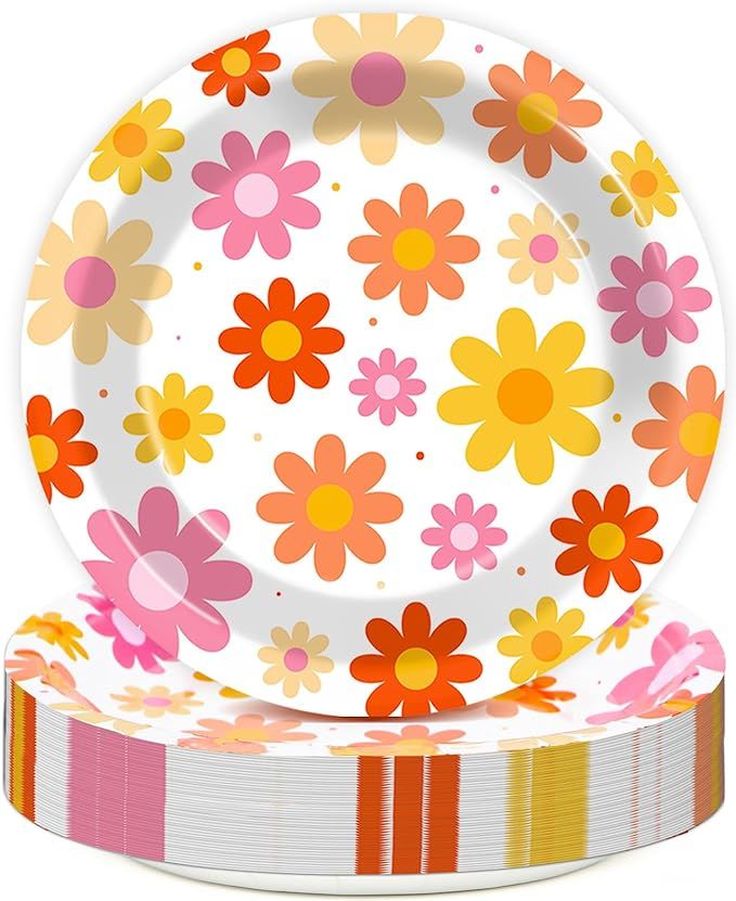 48 PCS Groovy Paper Plates 7 Inch Groovy Daisy Party Plates Daisy Flower Disposable Dinnerware Se... | Amazon (US)