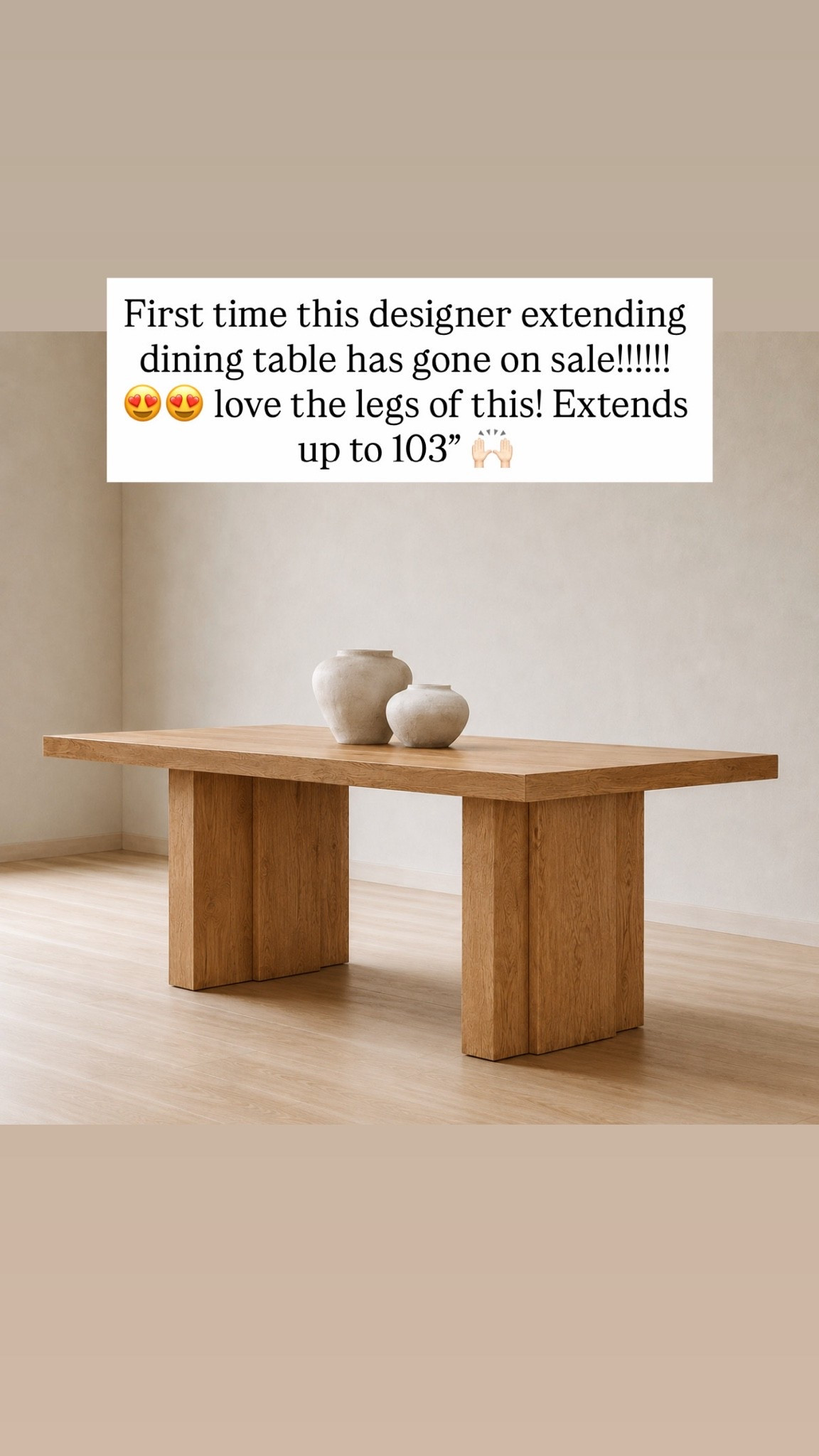 First time this designer extending dining table has gone on sale!!!!!!
😍😍 love the legs of this! Extends up to 103” 🙌🏻