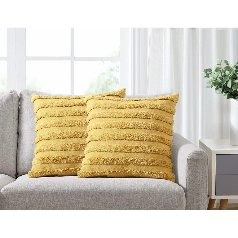 Mainstays Tufted Stripe Decorative Throw Pillows, Yellow, 18'' x 18'', Set of 2 | Walmart (US)