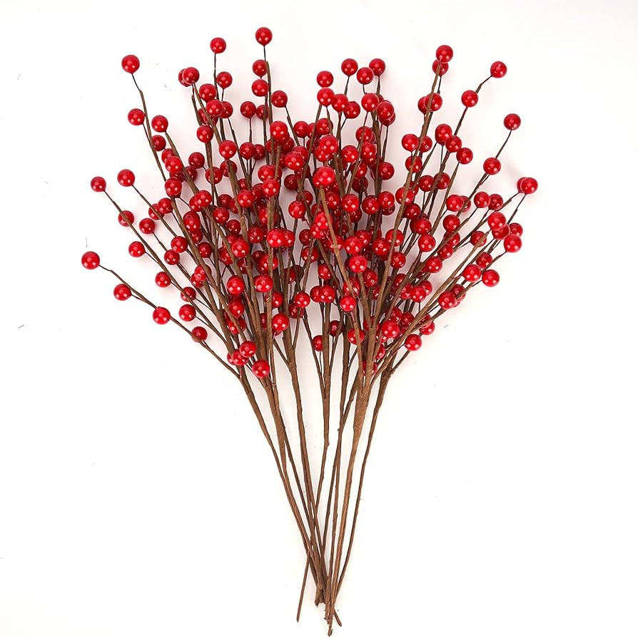 Christmas Berries Picks Set of 12 Xmas Tree Decorations 14inches Red Holly Berry Stems Decorative... | Amazon (US)