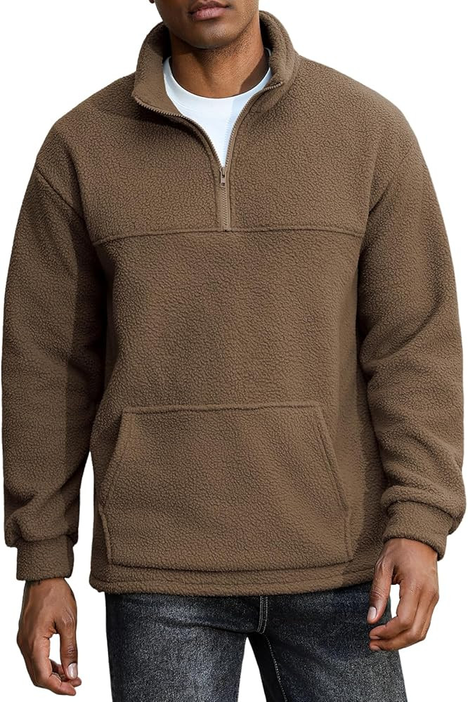 ZAFUL Mens 1/4 Zipper Fluffy Polar Fleece Pullover Sweatshirt Printed Kangaroo Pocket Fall Winter... | Amazon (US)