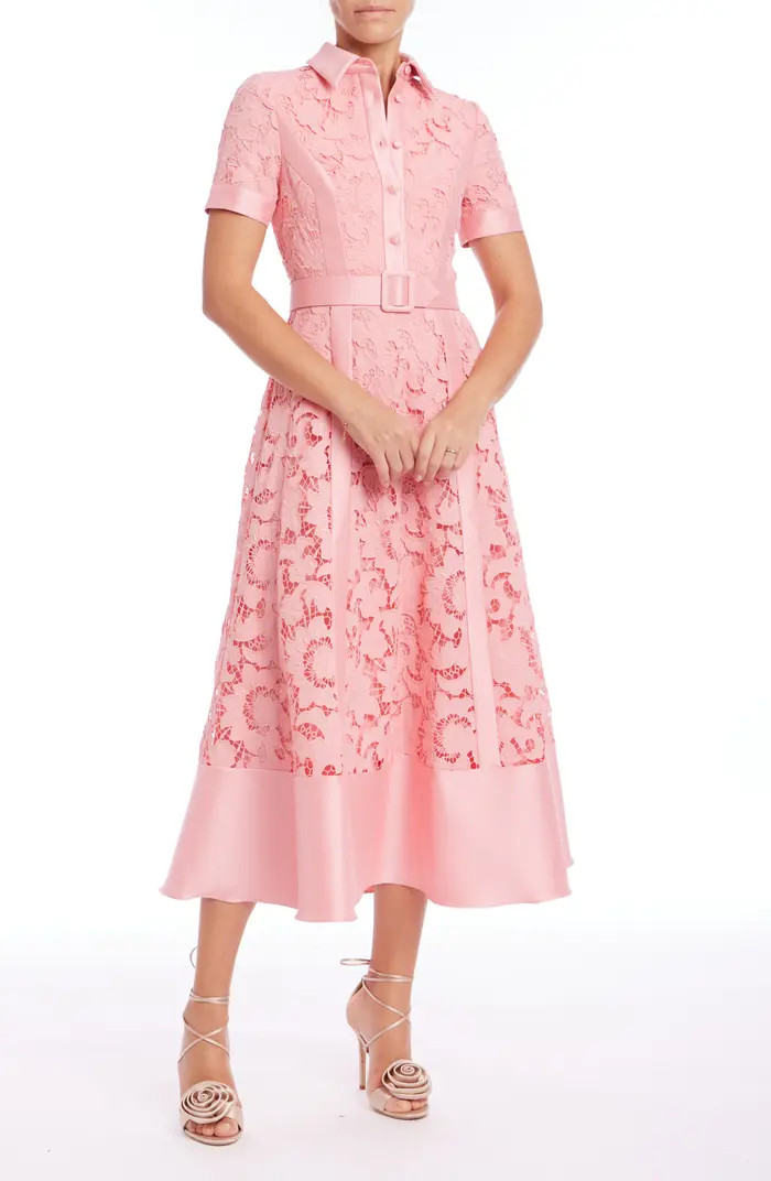 Belted Floral Lace & Mikado Cocktail Dress | Nordstrom