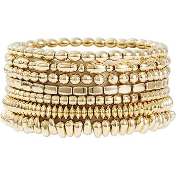 Sajidos Gold Plated Beaded Bracelets for Women Trendy, 14K Gold Plated Stack Cross Pearl Gold Pla... | Amazon (US)