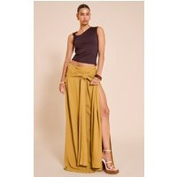Mustard Floaty Woven Knot Front Maxi Skirt | PrettyLittleThing US