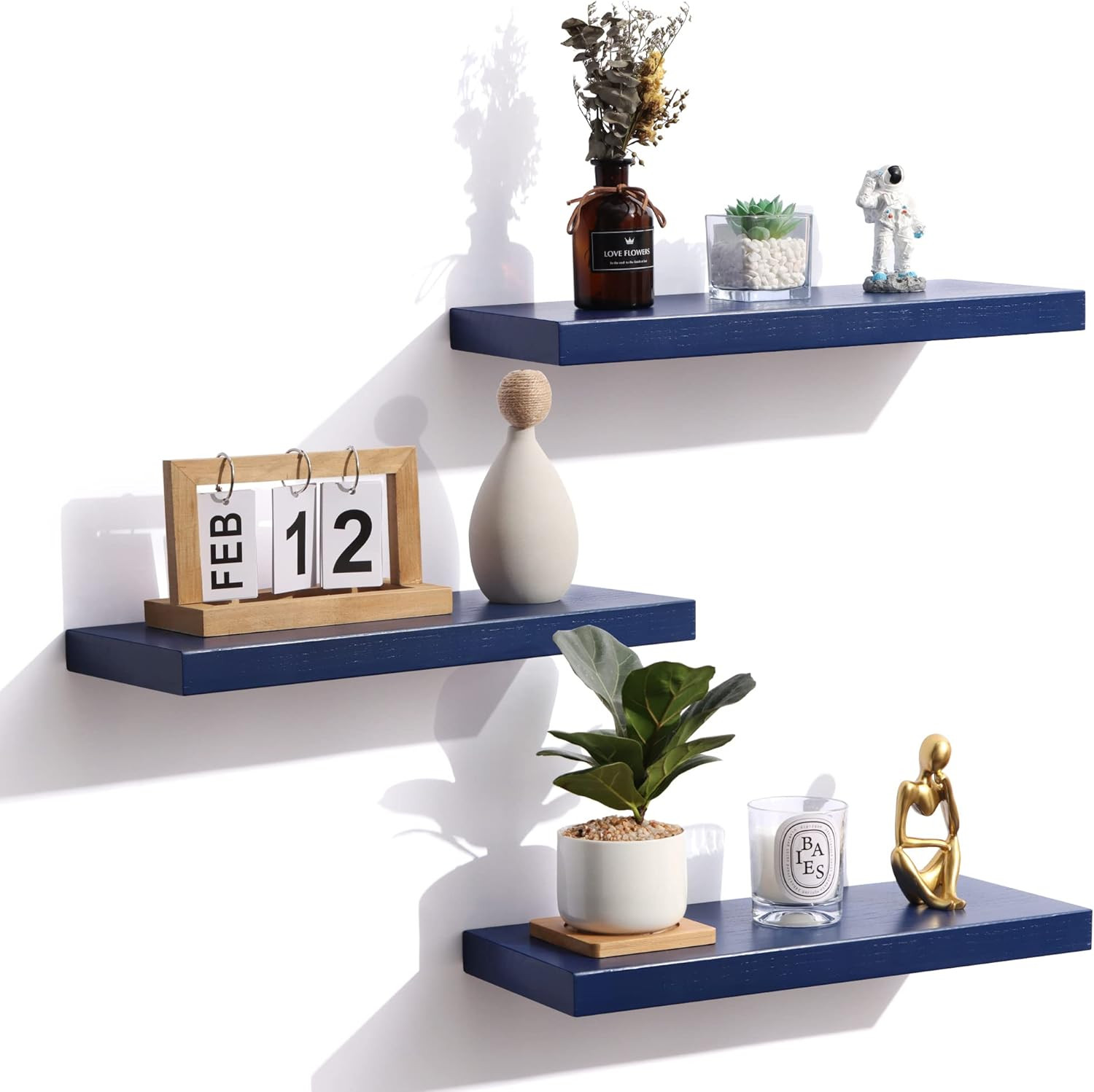 fuqing Blue Floating Shelves for Wall - Wood Wall Shelves Set of 3 - Dark Blue Shelves for Room D... | Amazon (US)