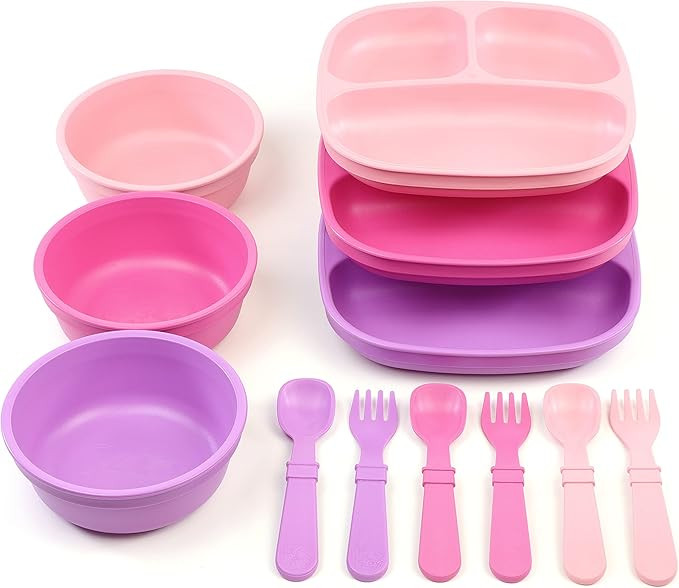 Re-Play 3 Divided Toddler Plates, 3 Utensils Set and 3 Wide Base Bowls - Dishwasher and Microwave... | Amazon (US)