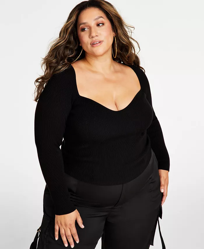 Trendy Plus Size Ribbed Sweetheart-Neck Top | Macy's