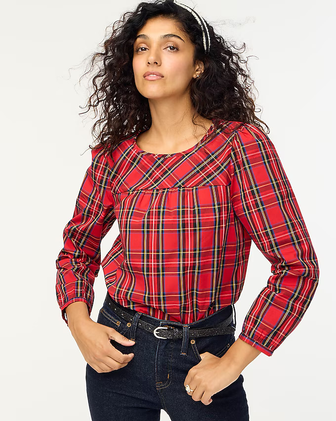 Tartan cotton poplin top | J.Crew Factory
