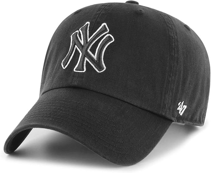 '47 York Yankees Clean Up Dad Hat Cap Black/White Outline | Amazon (US)