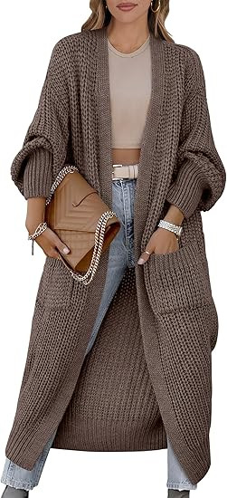Caracilia Women Cardigan Sweaters Long Sleeve Open Front Knit Long Coat Duster Cozy 2024 Fall Win... | Amazon (US)