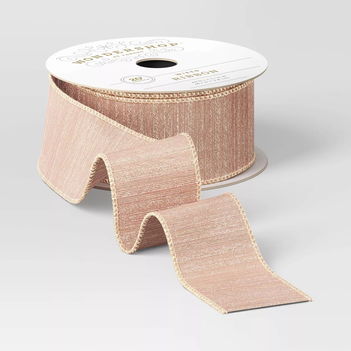 1.5" Metallic Fabric Christmas Ribbon 20' Rose Gold - Wondershop™ | Target