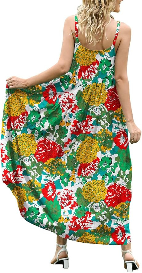 YESNO Women Casual Loose Bohemian Floral Dresses with Pockets Spaghetti Strap Long Summer Beach S... | Amazon (US)