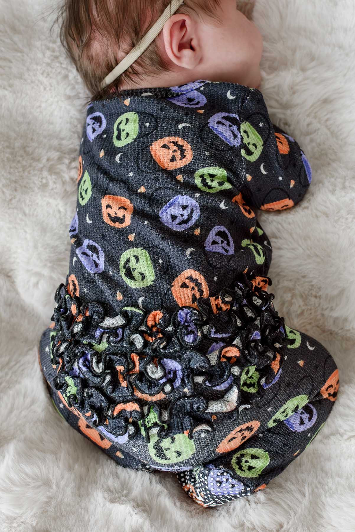 Halloween Bamboo Waffle Ruffle Zipper Footie | Candy Crawl | Caden Lane