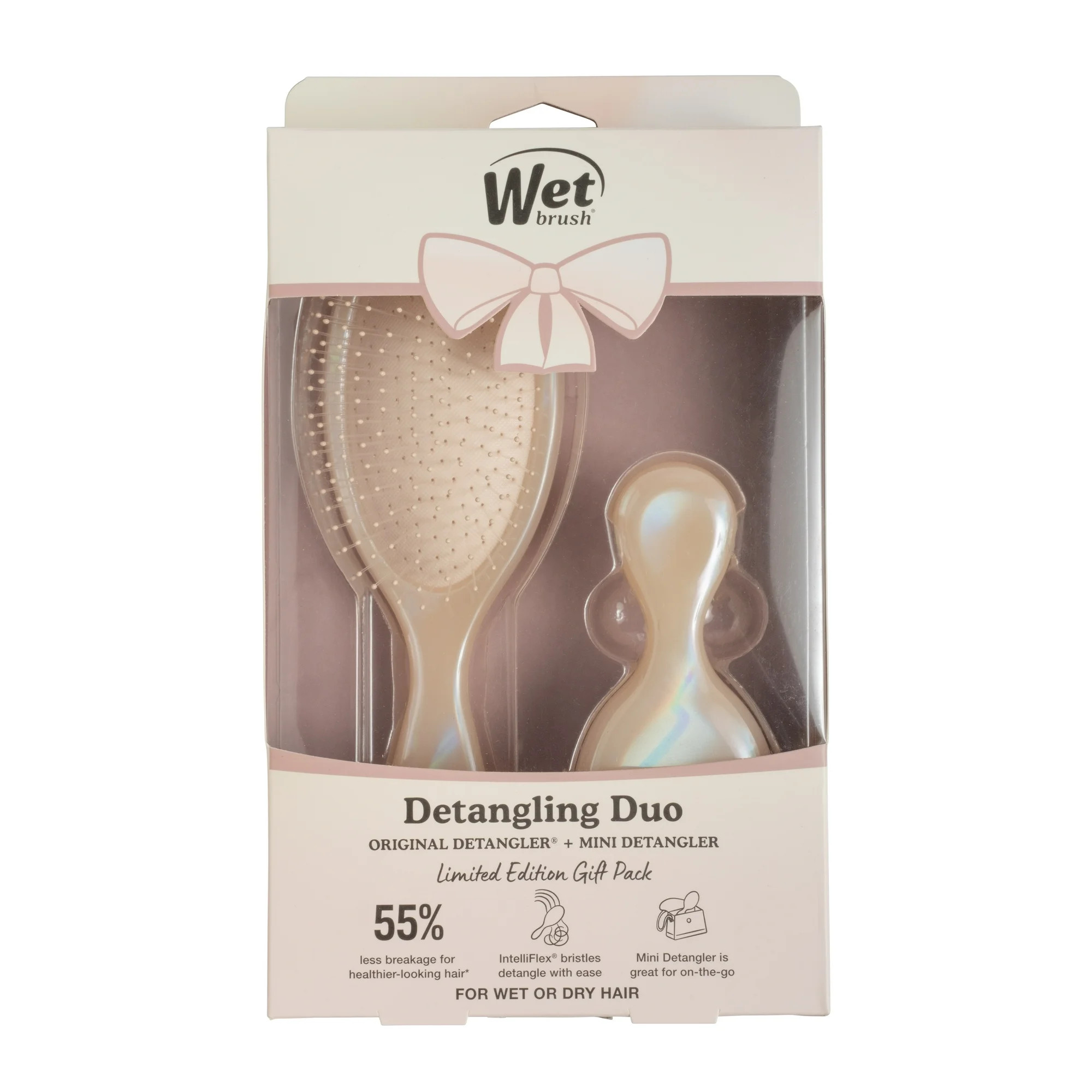 Wet Brush Original and Mini Detangler Iridescence Hair Brush Gift Set, Cream, Limited Edition | Walmart (US)