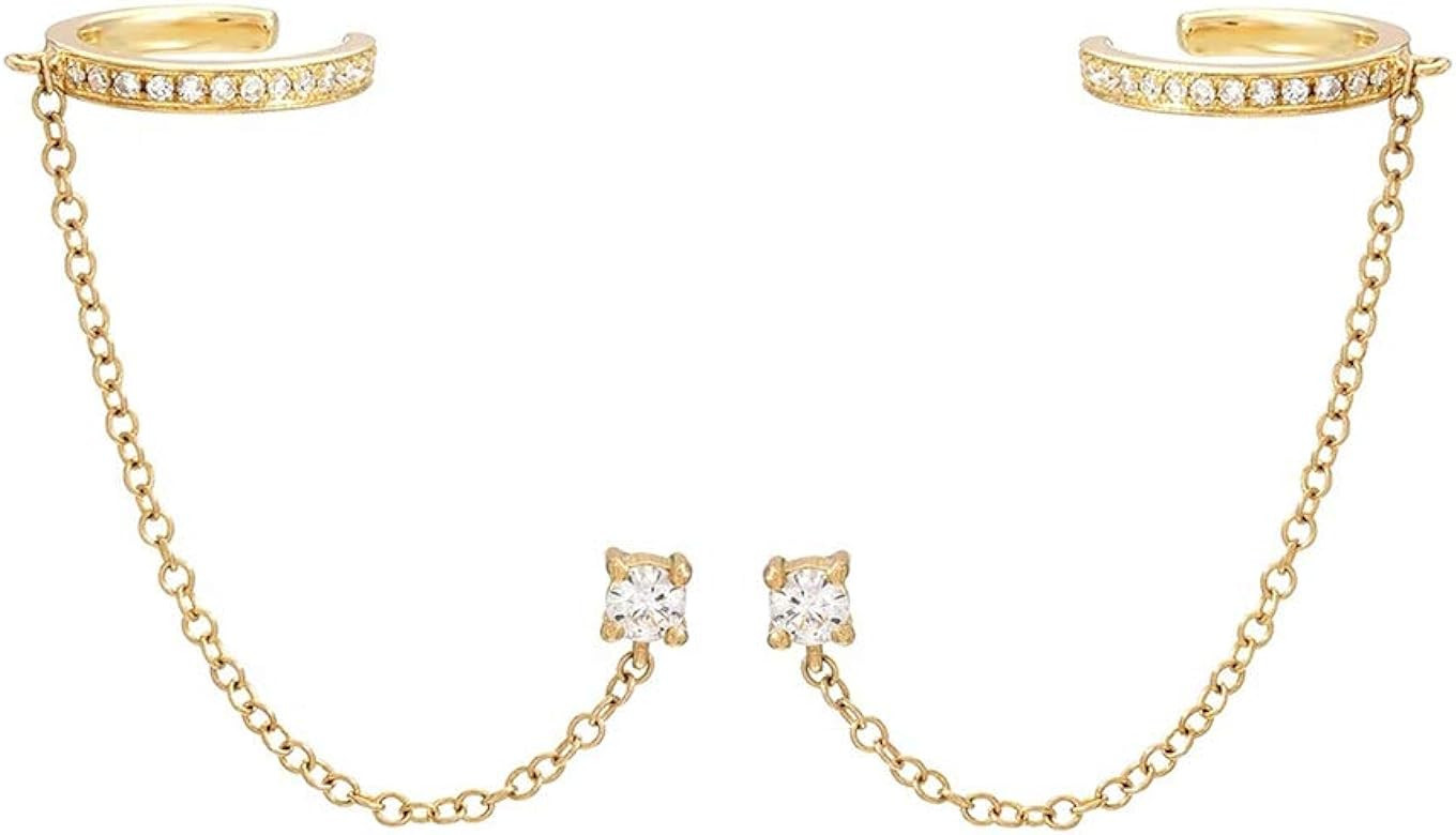 Cuff Small Hoop Halo CZ Stud Chain Climber Crawler Earrings for Women Teen Girls Cartilage Double... | Amazon (US)