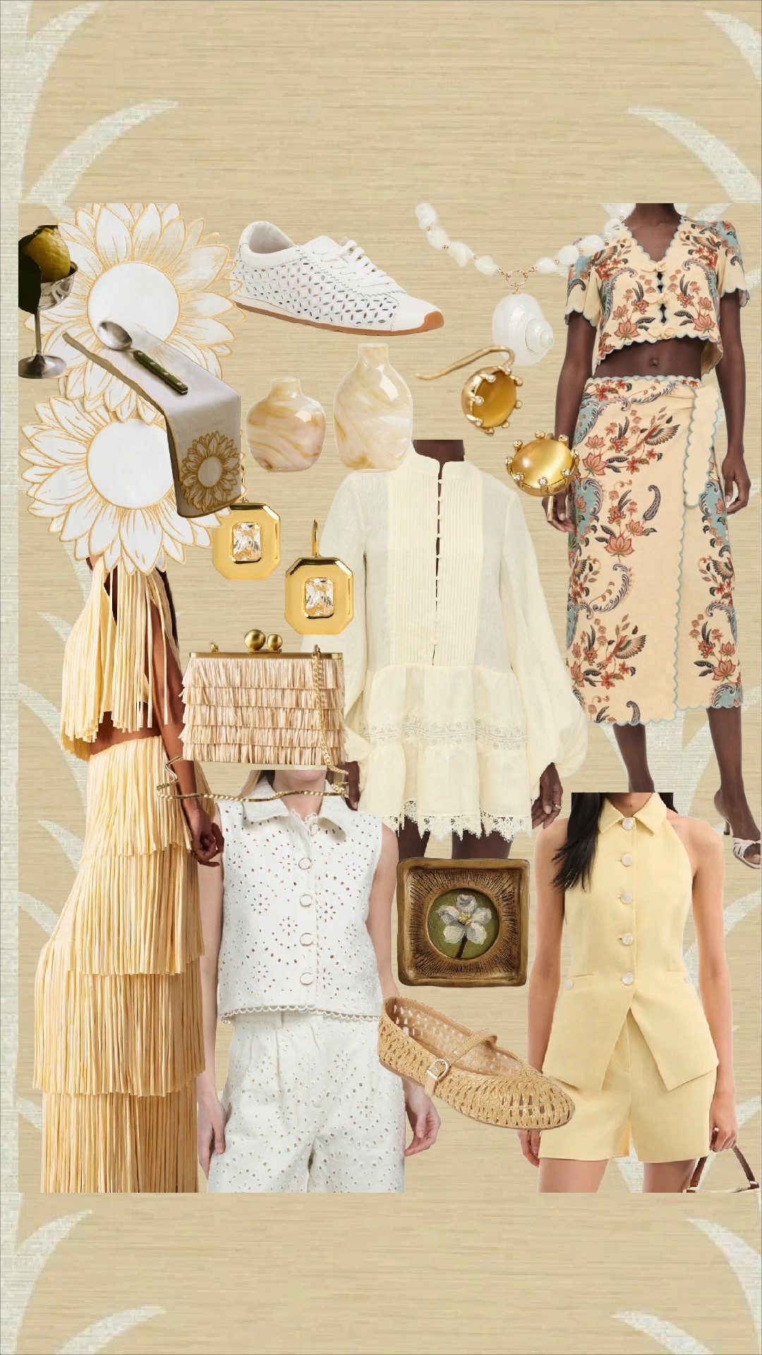 Butter yellow outfits, ivory eyelet dresses, and raffia accessories are my go-to for summer 🤍 This grandmillennial-inspired edit features classic silhouettes, scalloped embroidery, feminine tailoring, and timeless textures perfect for brunch, garden parties, vacations, and everyday elevated style. Shop all the summer neutrals and vintage-inspired pieces linked here and save for outfit inspiration ✨

⸻

Shop the look:
• Butter yellow embroidered two-piece set
• Ivory eyelet long-sleeve mini dress
• Yellow tailored vest and shorts set
• White eyelet sleeveless matching set
• Raffia woven ballet flats
• White cutout leather sneakers
• Raffia fringe shoulder bag
• Pearl shell pendant necklace
• Gold statement drop earrings

⸻

Hashtags (SEO optimized):
#LTKFinds #LTKStyle #LTKSummer #SummerOutfits #GrandmillennialStyle
#ButterYellow #EyeletDress #RaffiaAccessories #ClassicStyle
#NeutralOutfits #FeminineStyle #ResortWear #VacationOutfits
#TimelessFashion #ElevatedEveryday