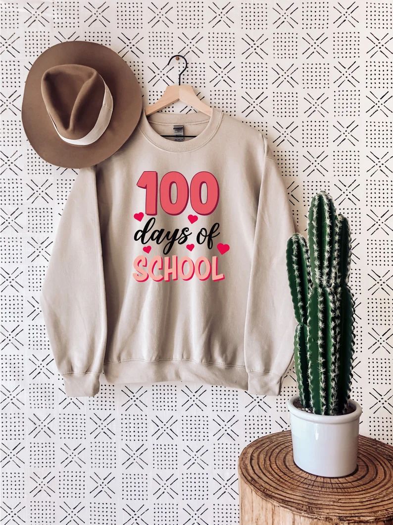 100 Days Of School Pink Sweatshirt, 100 Days Brighter Shirt, Teacher Sweatshirt, 100th Day Of Sch... | Etsy (US)