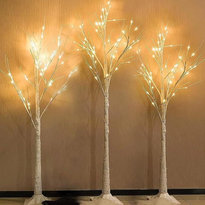 Set of 3 Lighted Birch Tree 4FT 6FT and 4FT, Higher & Timer Function, Birch Christmas Tree with 1... | Amazon (US)