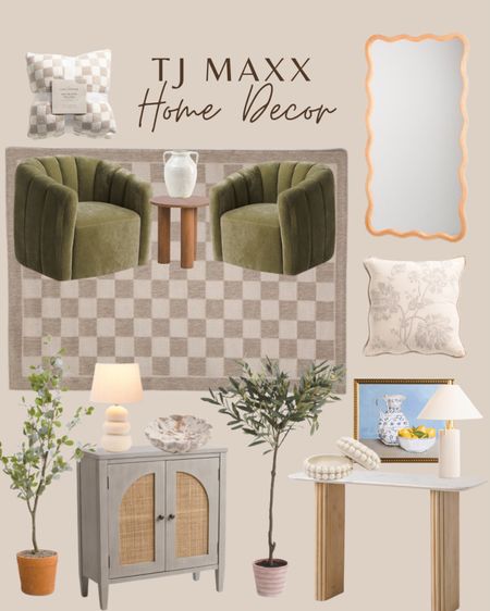Tj Maxx home decor finds!

Checkered rug, accent chairs, accent pillow, faux plants, accent mirror, lamp, artwork, dresser, media cabinet, neutral home decor, organic modern decor 

#LTKstyletip #LTKSeasonal #LTKhome