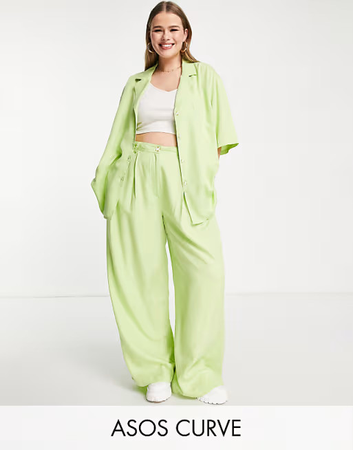 ASOS DESIGN Curve vintage look wide leg pants in bright apple - part of a set | ASOS (Global)
