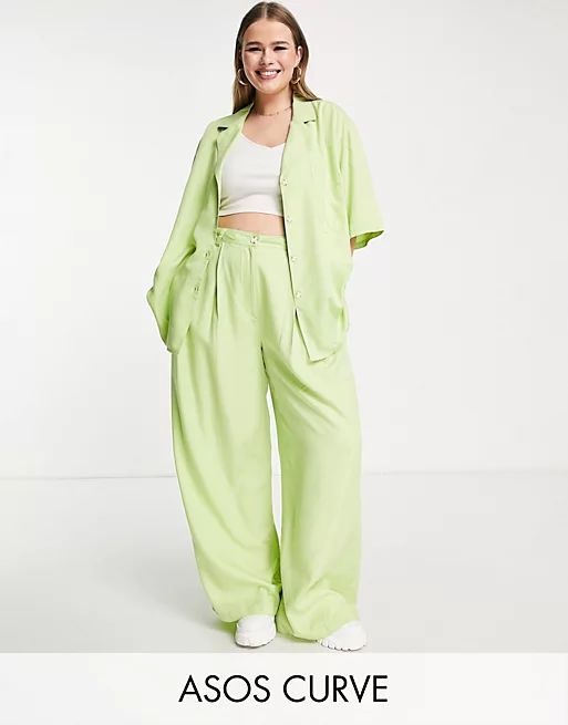 ASOS DESIGN Curve vintage look wide leg pants in bright apple - part of a set | ASOS (Global)