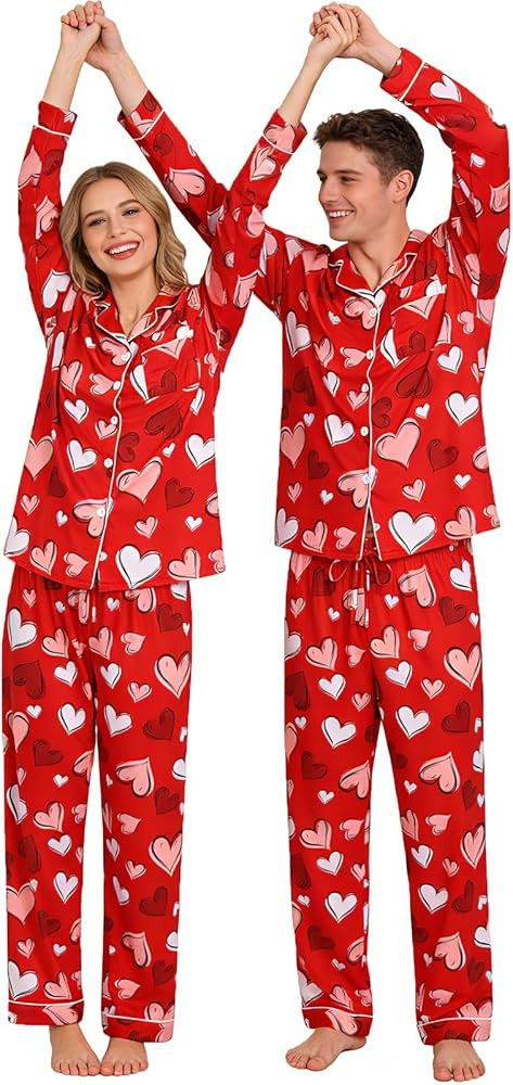 RAISEVERN Couples Christmas Matching Pajamas 2 Piece Women Men Xmas Pjs Soft Pajama Set Long Slee... | Amazon (US)