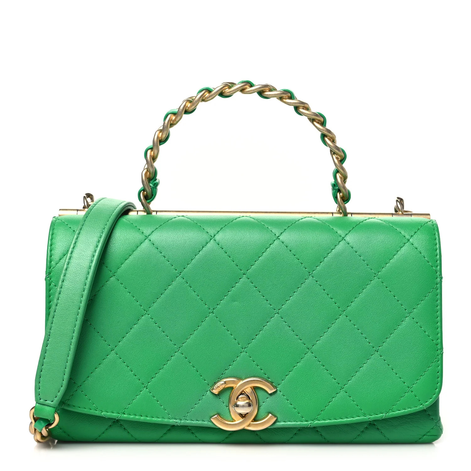 Lambskin Quilted La Parisienne Top Handle Flap Green | FASHIONPHILE (US)